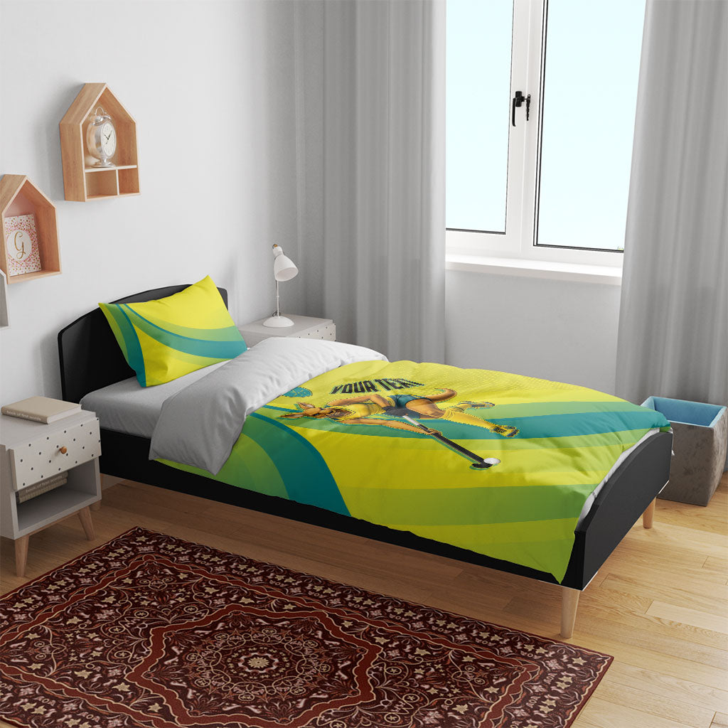 Personalised Hockeyroos Kangaroo Field Hockey Bedding Set Dynamic Australia Green Gold Athlete Mascot Design