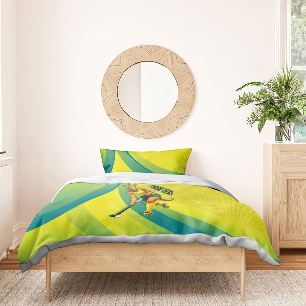 Personalised Hockeyroos Kangaroo Field Hockey Bedding Set Dynamic Australia Green Gold Athlete Mascot Design