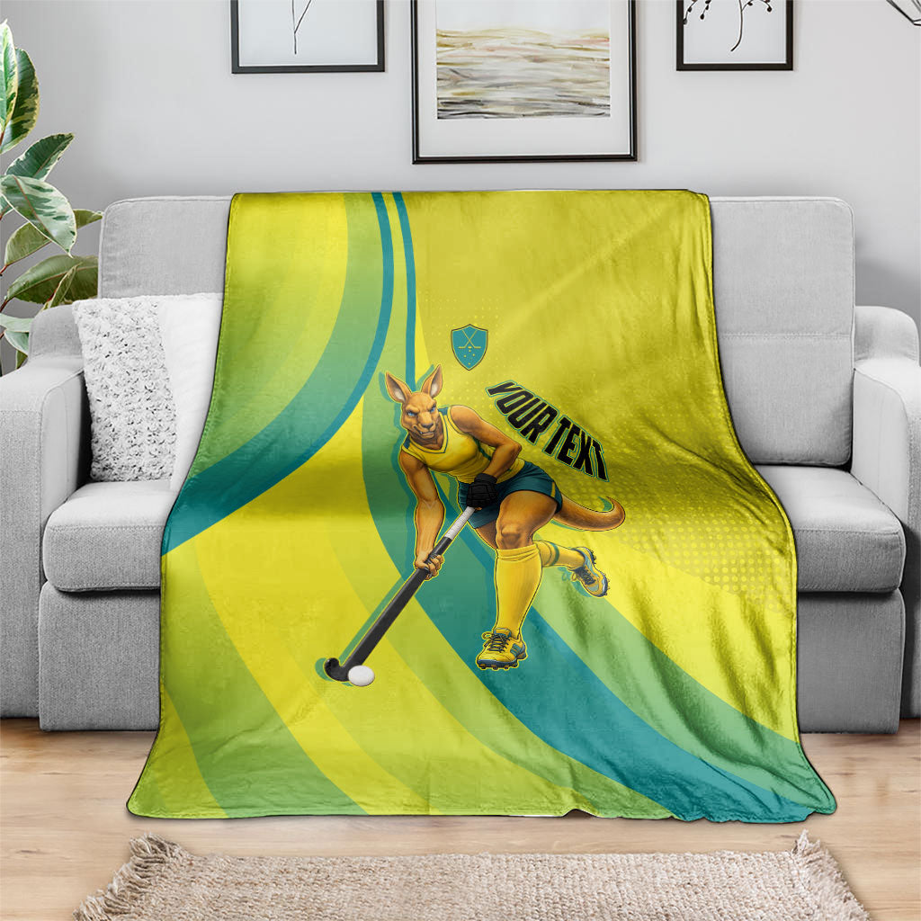 Personalised Hockeyroos Kangaroo Field Hockey Blanket Dynamic Australia Green Gold Athlete Mascot Design