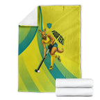 Personalised Hockeyroos Kangaroo Field Hockey Blanket Dynamic Australia Green Gold Athlete Mascot Design