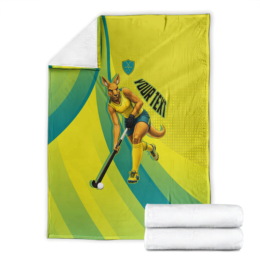 Personalised Hockeyroos Kangaroo Field Hockey Blanket Dynamic Australia Green Gold Athlete Mascot Design