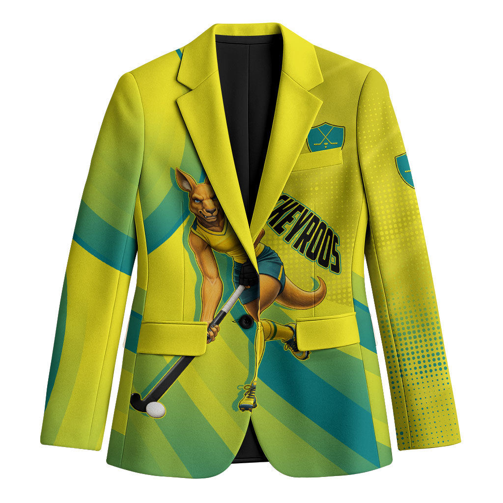 Personalised Hockeyroos Kangaroo Field Hockey Blazer Dynamic Australia Green Gold Athlete Mascot Design