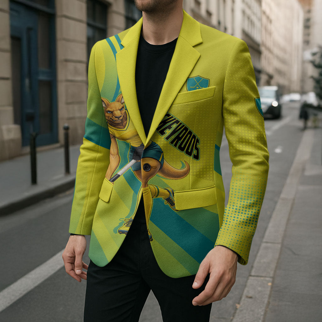 Personalised Hockeyroos Kangaroo Field Hockey Blazer Dynamic Australia Green Gold Athlete Mascot Design