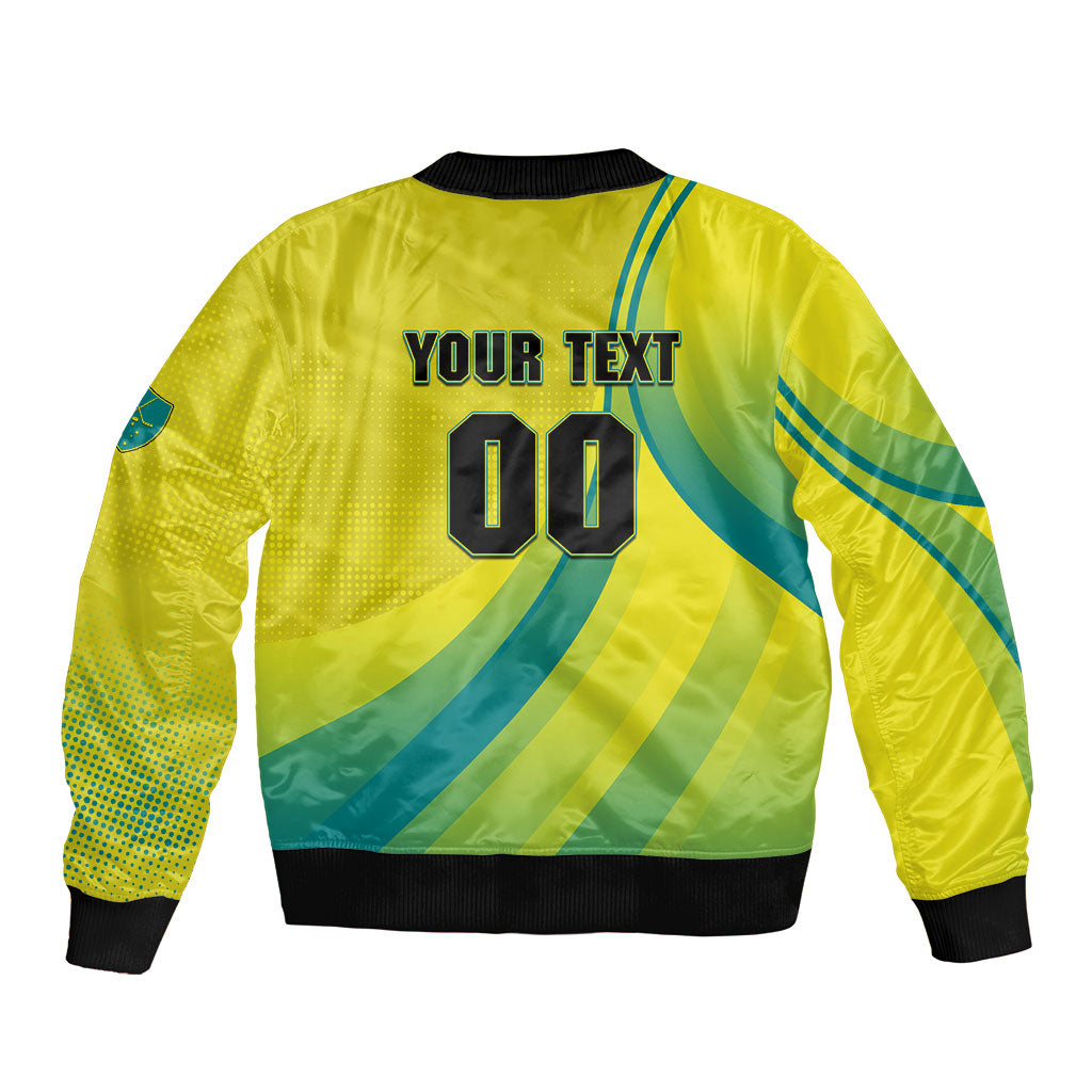 Personalised Hockeyroos Kangaroo Field Hockey Bomber Jacket Dynamic Australia Green Gold Athlete Mascot Design