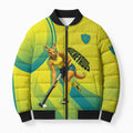 Personalised Hockeyroos Kangaroo Field Hockey Bomber Puffer Jacket Dynamic Australia Green Gold Athlete Mascot Design