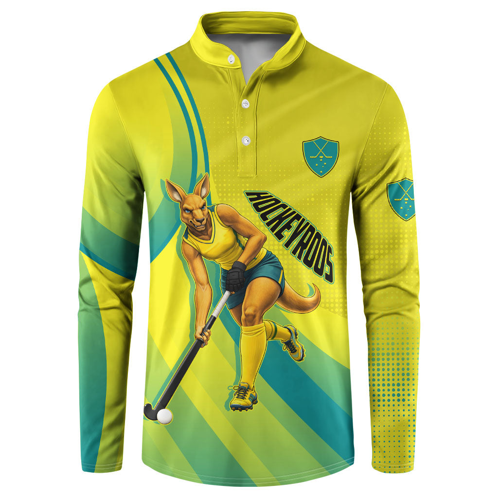 Personalised Hockeyroos Kangaroo Field Hockey Button Sweatshirt Dynamic Australia Green Gold Athlete Mascot Design