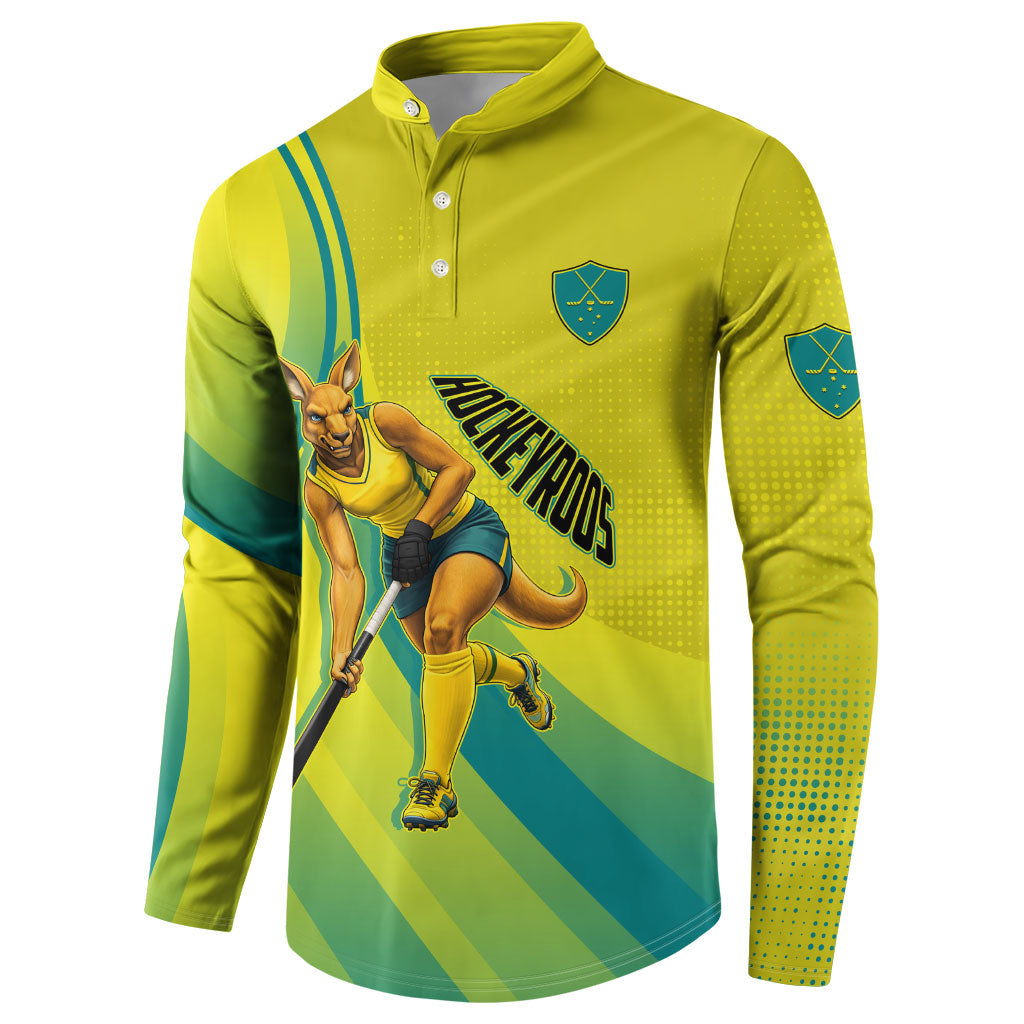 Personalised Hockeyroos Kangaroo Field Hockey Button Sweatshirt Dynamic Australia Green Gold Athlete Mascot Design