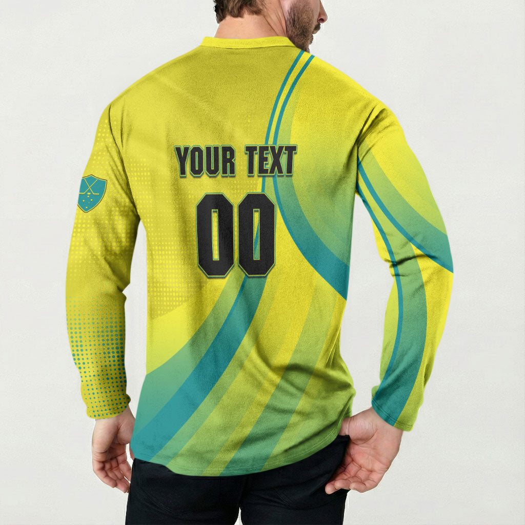 Personalised Hockeyroos Kangaroo Field Hockey Button Sweatshirt Dynamic Australia Green Gold Athlete Mascot Design