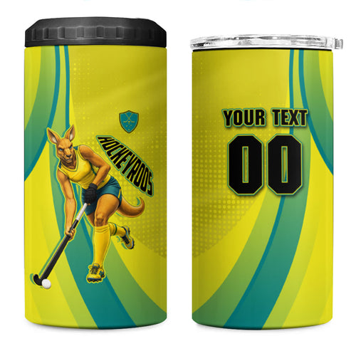 Personalised Hockeyroos Kangaroo Field Hockey 4 in 1 Can Cooler Tumbler Dynamic Australia Green Gold Athlete Mascot Design