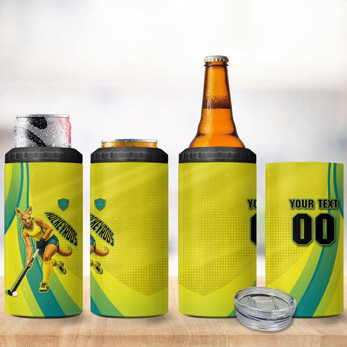 Personalised Hockeyroos Kangaroo Field Hockey 4 in 1 Can Cooler Tumbler Dynamic Australia Green Gold Athlete Mascot Design