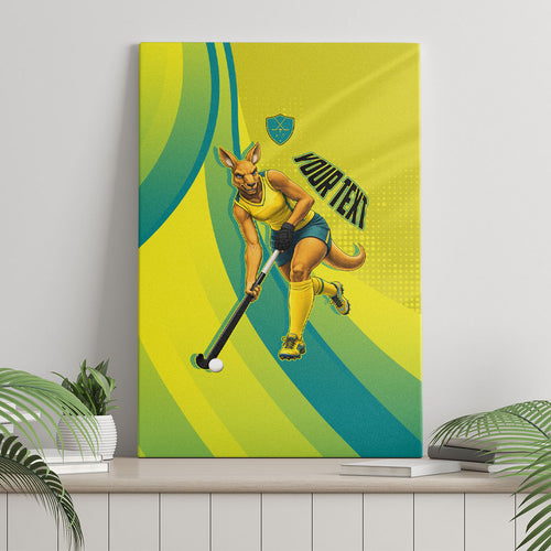 Personalised Hockeyroos Kangaroo Field Hockey Canvas Wall Art Dynamic Australia Green Gold Athlete Mascot Design