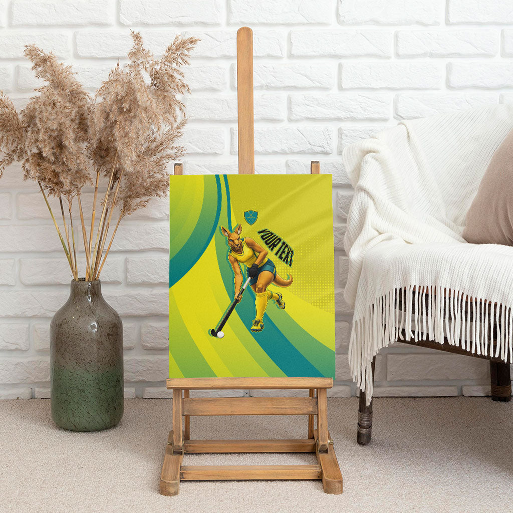 Personalised Hockeyroos Kangaroo Field Hockey Canvas Wall Art Dynamic Australia Green Gold Athlete Mascot Design