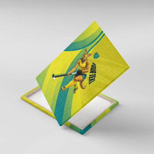 Personalised Hockeyroos Kangaroo Field Hockey Canvas Wall Art Dynamic Australia Green Gold Athlete Mascot Design