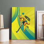Personalised Hockeyroos Kangaroo Field Hockey Canvas Wall Art Dynamic Australia Green Gold Athlete Mascot Design