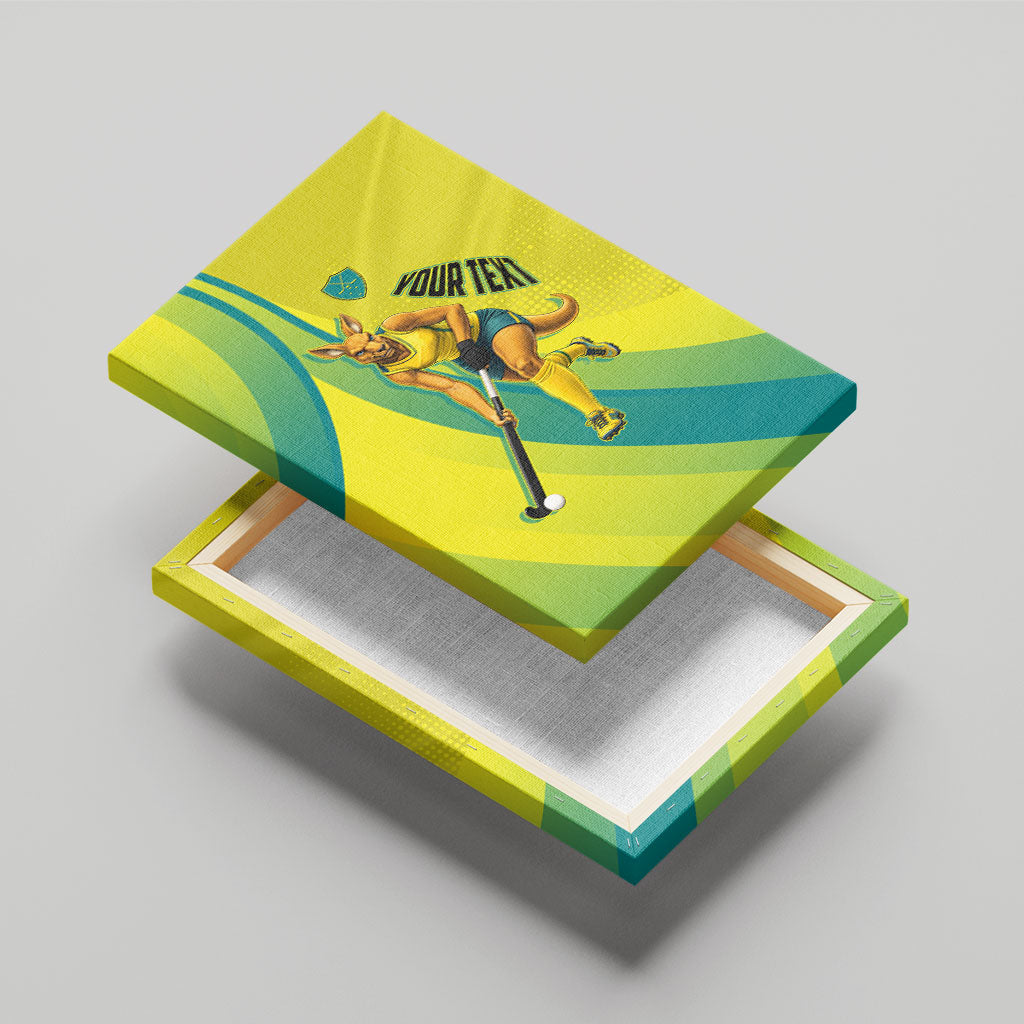 Personalised Hockeyroos Kangaroo Field Hockey Canvas Wall Art Dynamic Australia Green Gold Athlete Mascot Design