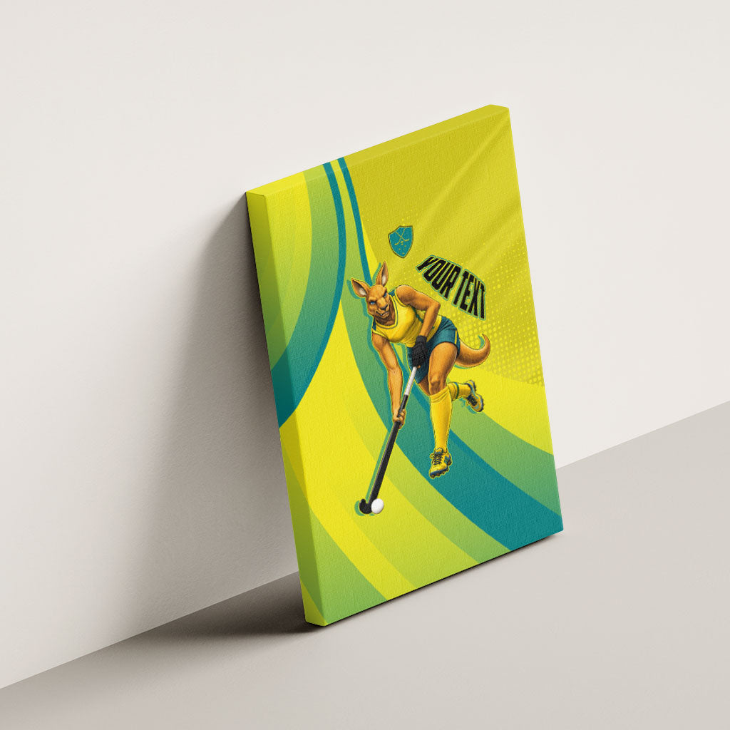 Personalised Hockeyroos Kangaroo Field Hockey Canvas Wall Art Dynamic Australia Green Gold Athlete Mascot Design