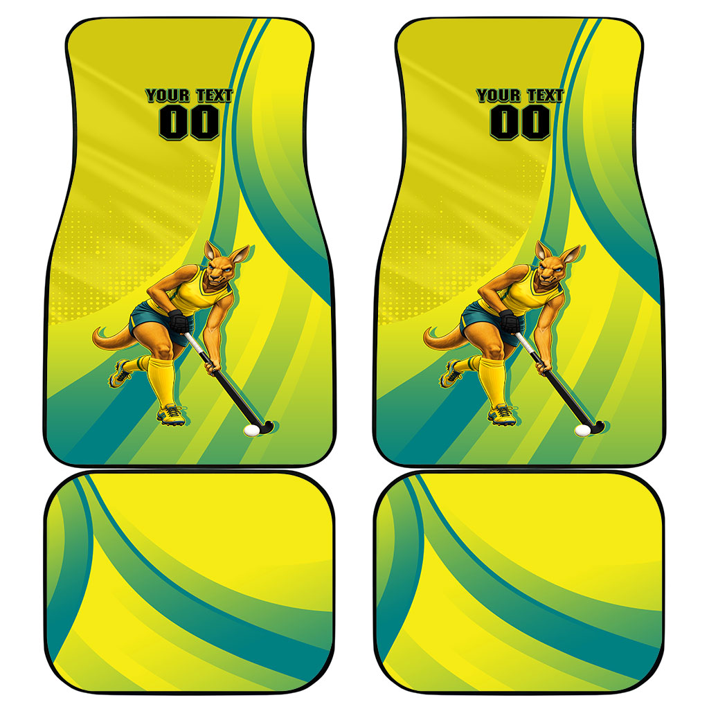 Personalised Hockeyroos Kangaroo Field Hockey Car Mats Dynamic Australia Green Gold Athlete Mascot Design