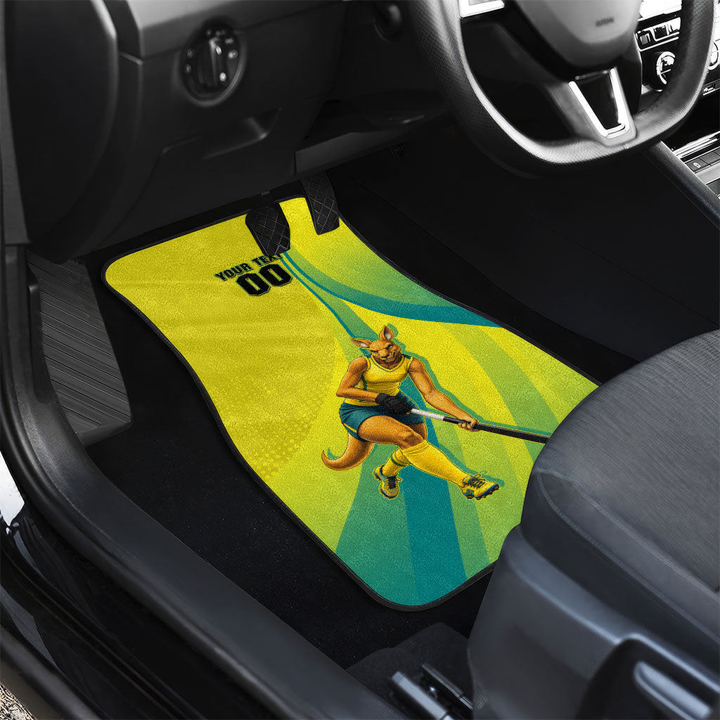 Personalised Hockeyroos Kangaroo Field Hockey Car Mats Dynamic Australia Green Gold Athlete Mascot Design