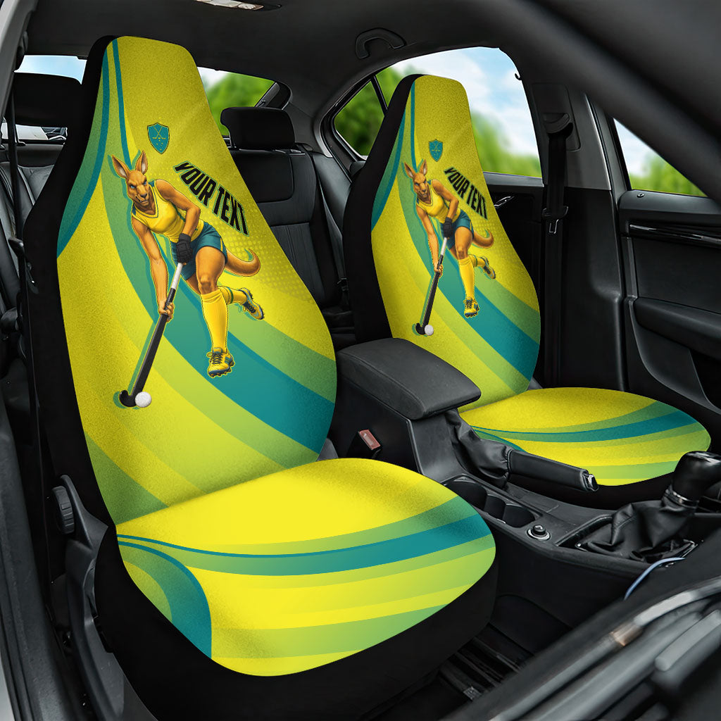 Personalised Hockeyroos Kangaroo Field Hockey Car Seat Cover Dynamic Australia Green Gold Athlete Mascot Design