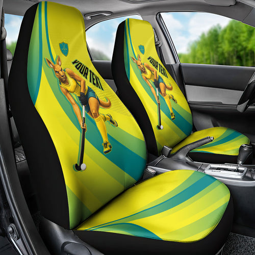 Personalised Hockeyroos Kangaroo Field Hockey Car Seat Cover Dynamic Australia Green Gold Athlete Mascot Design
