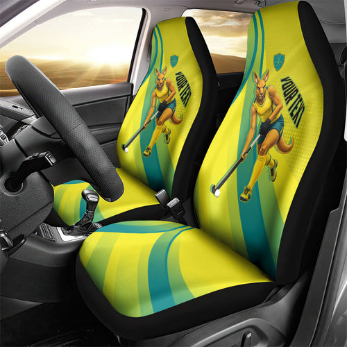 Personalised Hockeyroos Kangaroo Field Hockey Car Seat Cover Dynamic Australia Green Gold Athlete Mascot Design