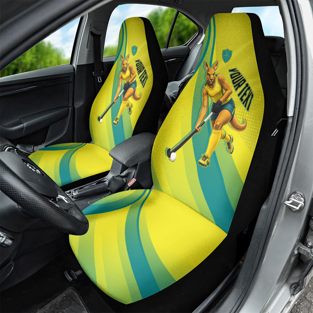 Personalised Hockeyroos Kangaroo Field Hockey Car Seat Cover Dynamic Australia Green Gold Athlete Mascot Design