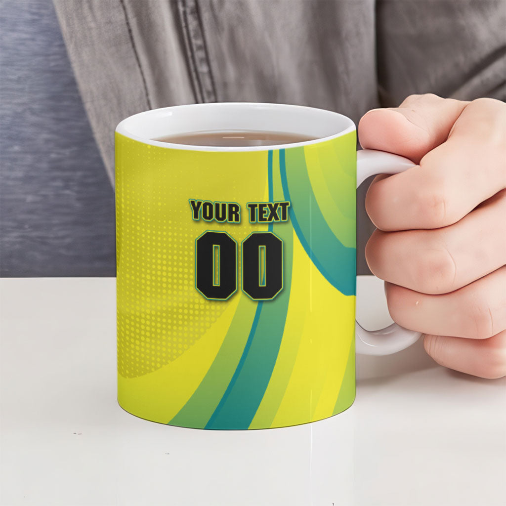 Personalised Hockeyroos Kangaroo Field Hockey Ceramic Mug Dynamic Australia Green Gold Athlete Mascot Design