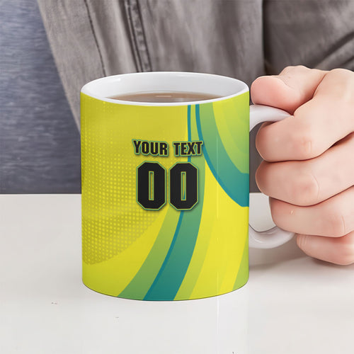 Personalised Hockeyroos Kangaroo Field Hockey Ceramic Mug Dynamic Australia Green Gold Athlete Mascot Design