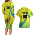 Personalised Hockeyroos Kangaroo Field Hockey Couples Matching Long Sleeve Bodycon Dress and Hawaiian Shirt Dynamic Australia Green Gold Athlete Mascot Design