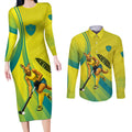 Personalised Hockeyroos Kangaroo Field Hockey Couples Matching Long Sleeve Bodycon Dress and Long Sleeve Button Shirt Dynamic Australia Green Gold Athlete Mascot Design