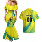 Personalised Hockeyroos Kangaroo Field Hockey Couples Matching Mermaid Dress and Hawaiian Shirt Dynamic Australia Green Gold Athlete Mascot Design