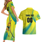 Personalised Hockeyroos Kangaroo Field Hockey Couples Matching Short Sleeve Bodycon Dress and Hawaiian Shirt Dynamic Australia Green Gold Athlete Mascot Design