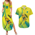 Personalised Hockeyroos Kangaroo Field Hockey Couples Matching Summer Maxi Dress and Hawaiian Shirt Dynamic Australia Green Gold Athlete Mascot Design