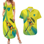 Personalised Hockeyroos Kangaroo Field Hockey Couples Matching Summer Maxi Dress and Hawaiian Shirt Dynamic Australia Green Gold Athlete Mascot Design