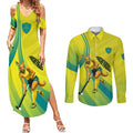 Personalised Hockeyroos Kangaroo Field Hockey Couples Matching Summer Maxi Dress and Long Sleeve Button Shirt Dynamic Australia Green Gold Athlete Mascot Design