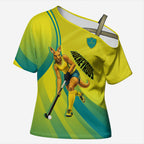 Personalised Hockeyroos Kangaroo Field Hockey Cross Shoulder Shirt Dynamic Australia Green Gold Athlete Mascot Design