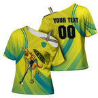 Personalised Hockeyroos Kangaroo Field Hockey Cross Shoulder Shirt Dynamic Australia Green Gold Athlete Mascot Design