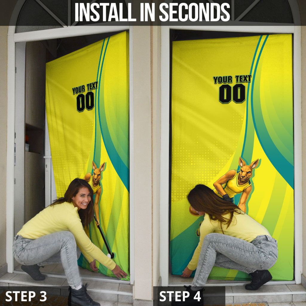 Personalised Hockeyroos Kangaroo Field Hockey Door Cover Dynamic Australia Green Gold Athlete Mascot Design