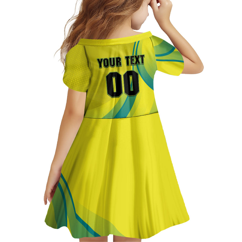 Personalised Hockeyroos Kangaroo Field Hockey Family Matching Long Sleeve Bodycon Dress and Hawaiian Shirt Dynamic Australia Green Gold Athlete Mascot Design