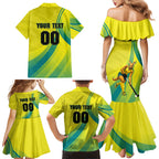 Personalised Hockeyroos Kangaroo Field Hockey Family Matching Mermaid Dress and Hawaiian Shirt Dynamic Australia Green Gold Athlete Mascot Design