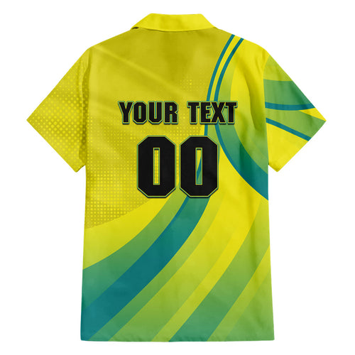 Personalised Hockeyroos Kangaroo Field Hockey Family Matching Off The Shoulder Long Sleeve Dress and Hawaiian Shirt Dynamic Australia Green Gold Athlete Mascot Design