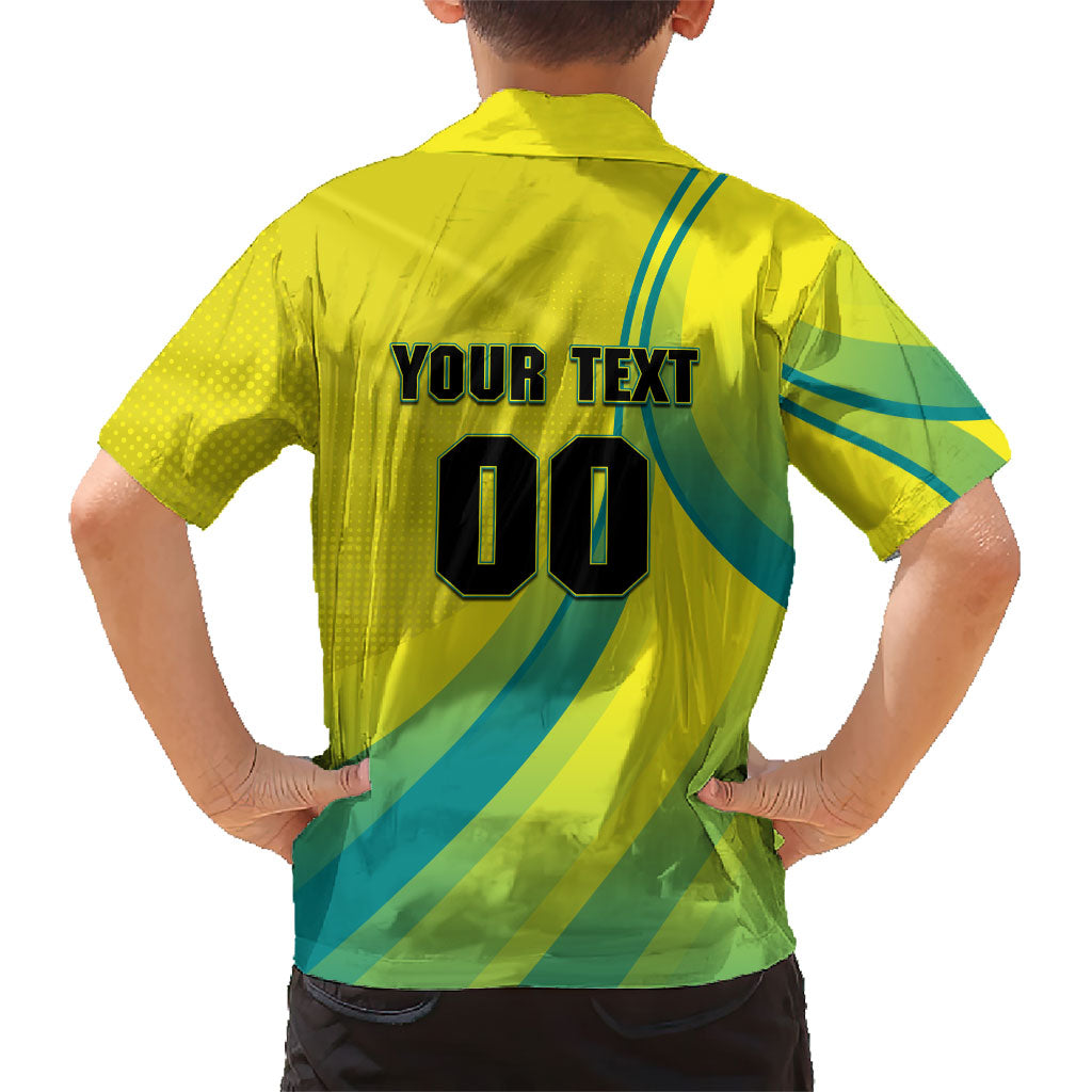 Personalised Hockeyroos Kangaroo Field Hockey Family Matching Off Shoulder Maxi Dress and Hawaiian Shirt Dynamic Australia Green Gold Athlete Mascot Design