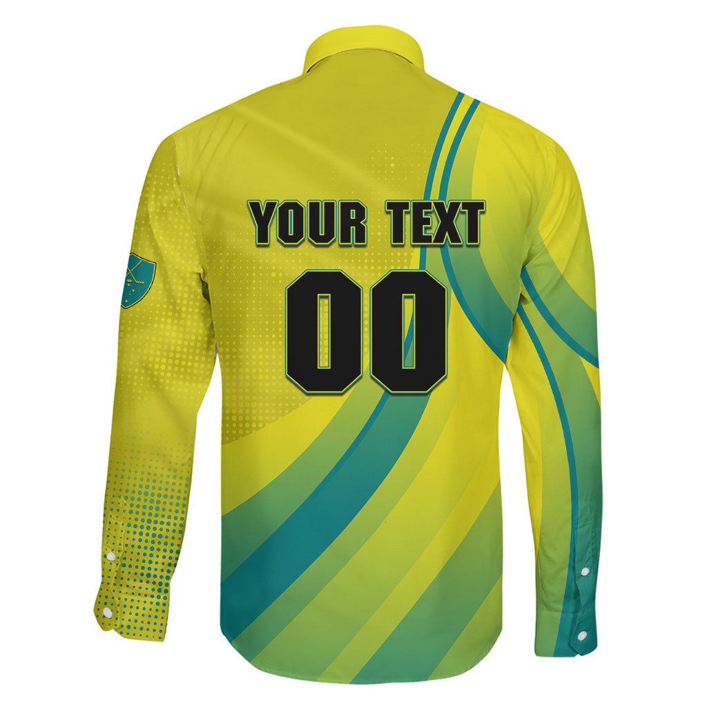 Personalised Hockeyroos Kangaroo Field Hockey Family Matching Off Shoulder Maxi Dress and Hawaiian Shirt Dynamic Australia Green Gold Athlete Mascot Design