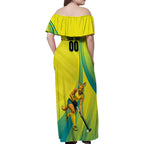 Personalised Hockeyroos Kangaroo Field Hockey Family Matching Off Shoulder Maxi Dress and Hawaiian Shirt Dynamic Australia Green Gold Athlete Mascot Design