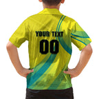 Personalised Hockeyroos Kangaroo Field Hockey Family Matching Off Shoulder Short Dress and Hawaiian Shirt Dynamic Australia Green Gold Athlete Mascot Design