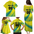 Personalised Hockeyroos Kangaroo Field Hockey Family Matching Puletasi and Hawaiian Shirt Dynamic Australia Green Gold Athlete Mascot Design