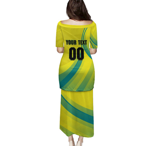 Personalised Hockeyroos Kangaroo Field Hockey Family Matching Puletasi and Hawaiian Shirt Dynamic Australia Green Gold Athlete Mascot Design