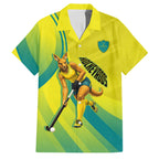 Personalised Hockeyroos Kangaroo Field Hockey Family Matching Summer Maxi Dress and Hawaiian Shirt Dynamic Australia Green Gold Athlete Mascot Design