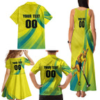Personalised Hockeyroos Kangaroo Field Hockey Family Matching Tank Maxi Dress and Hawaiian Shirt Dynamic Australia Green Gold Athlete Mascot Design