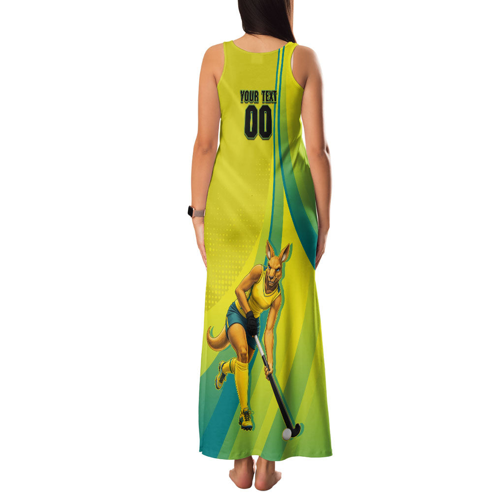 Personalised Hockeyroos Kangaroo Field Hockey Family Matching Tank Maxi Dress and Hawaiian Shirt Dynamic Australia Green Gold Athlete Mascot Design